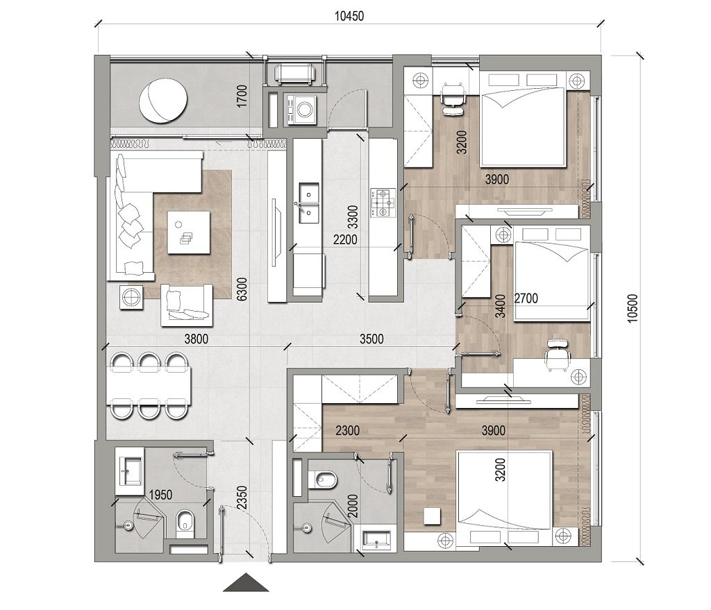 Mẫu căn hộ 3 phòng ngủ diện tích 94m2
