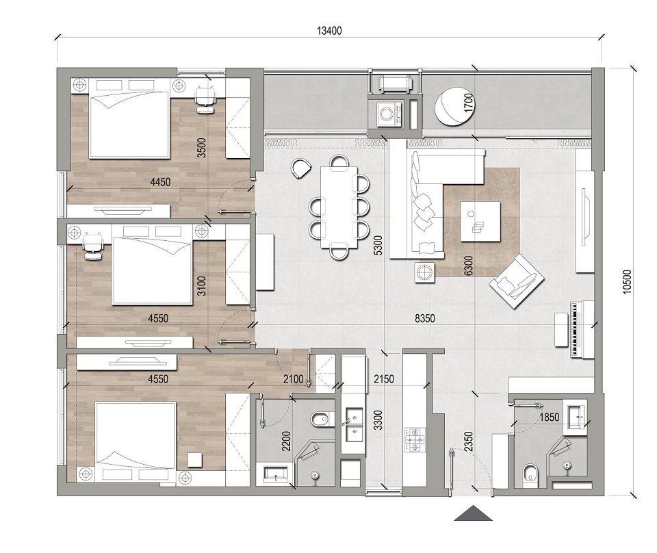 Căn hộ 3 phòng ngủ diện tích 129m2